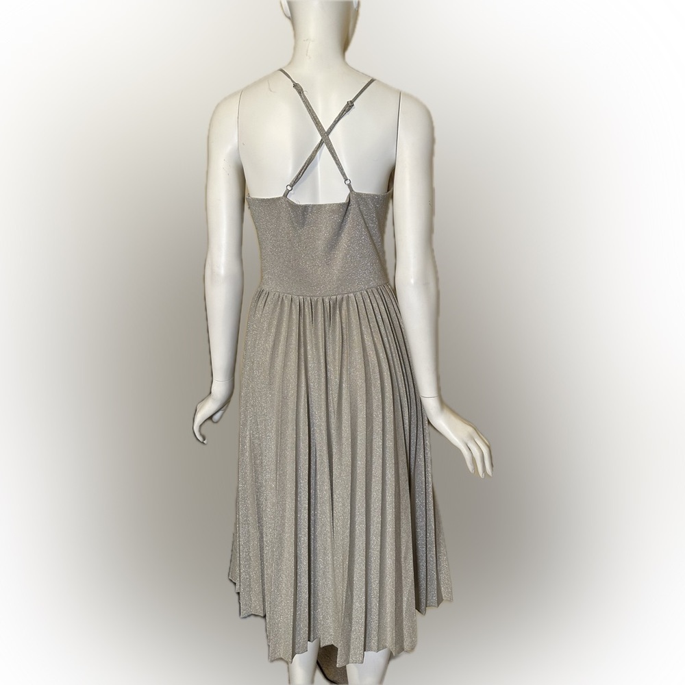 Anthropologie Elevenses Lunar Pleated Midi Dress Gold Sparkle Metallic Size 6 - Picture 5 of 13